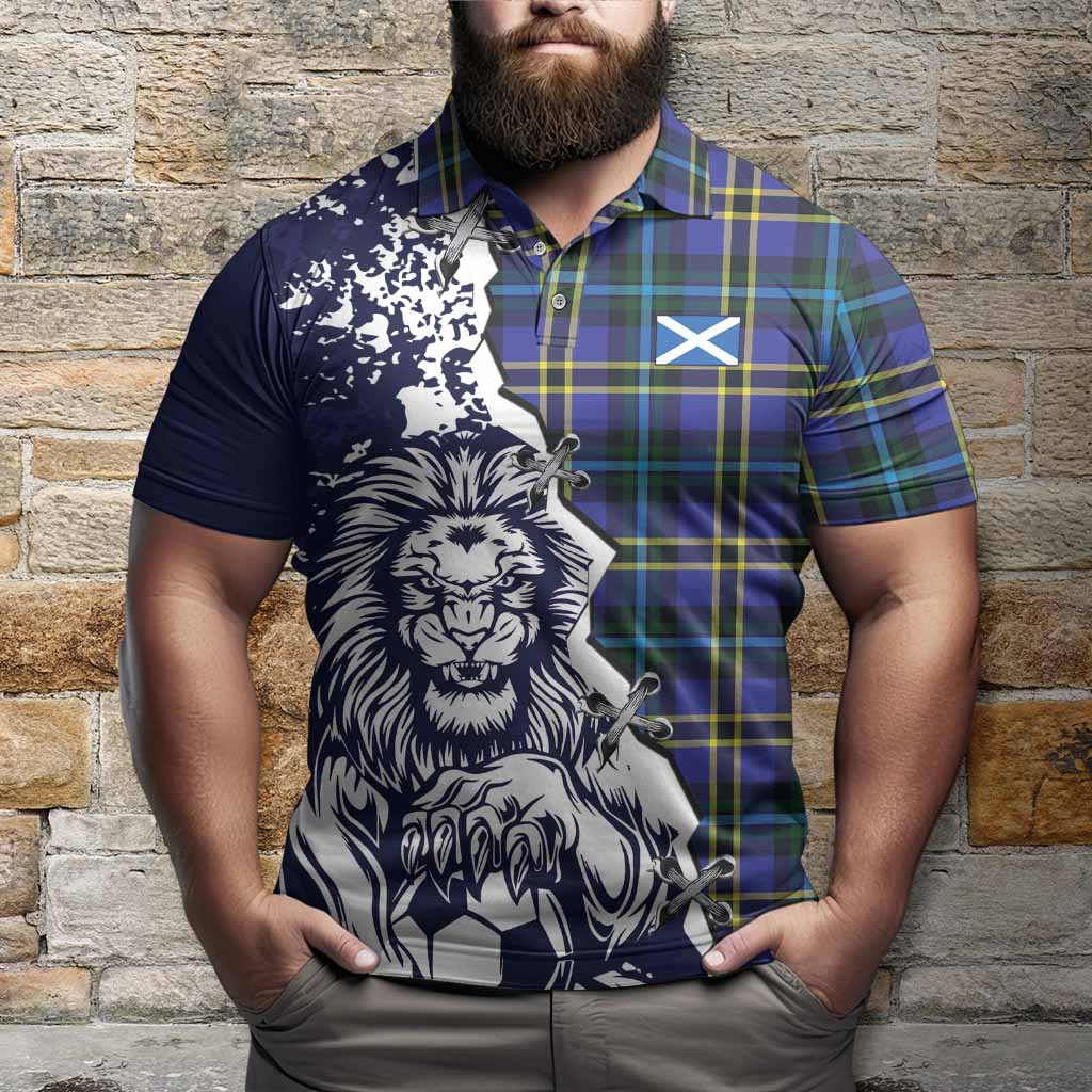 Hope Tartan Scottish Polo Shirt Angry Lion With Soccer Ball Style