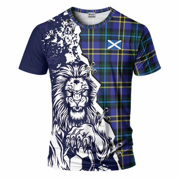 Hope Tartan Scottish T-Shirt Angry Lion With Soccer Ball Style