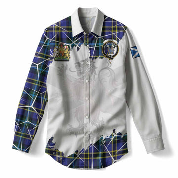 Hope Tartan Women Casual Shirt with Family Crest and Lion Rampant Grunge Style