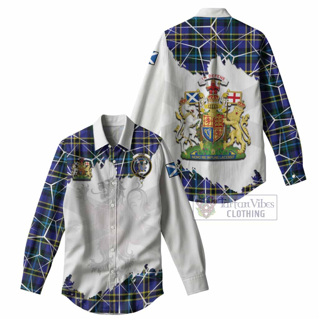 Hope Tartan Women Casual Shirt with Family Crest and Lion Rampant Grunge Style
