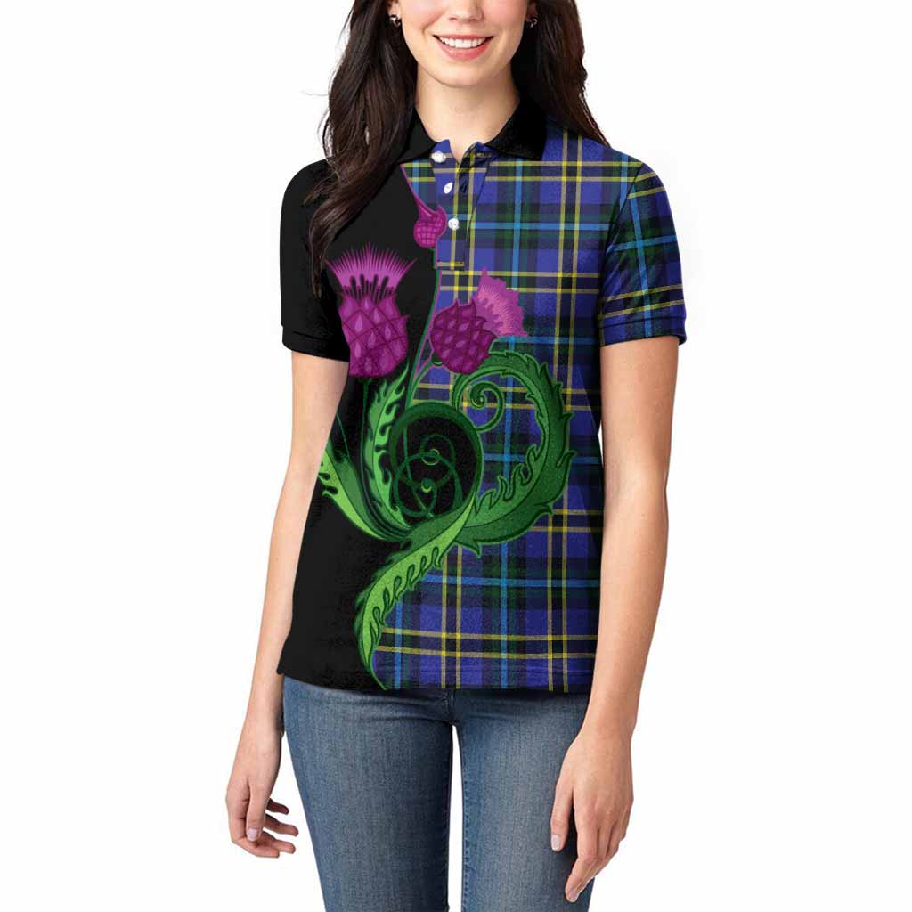 Hope Tartan Women Polo Shirt Traditional Scottish Thistle
