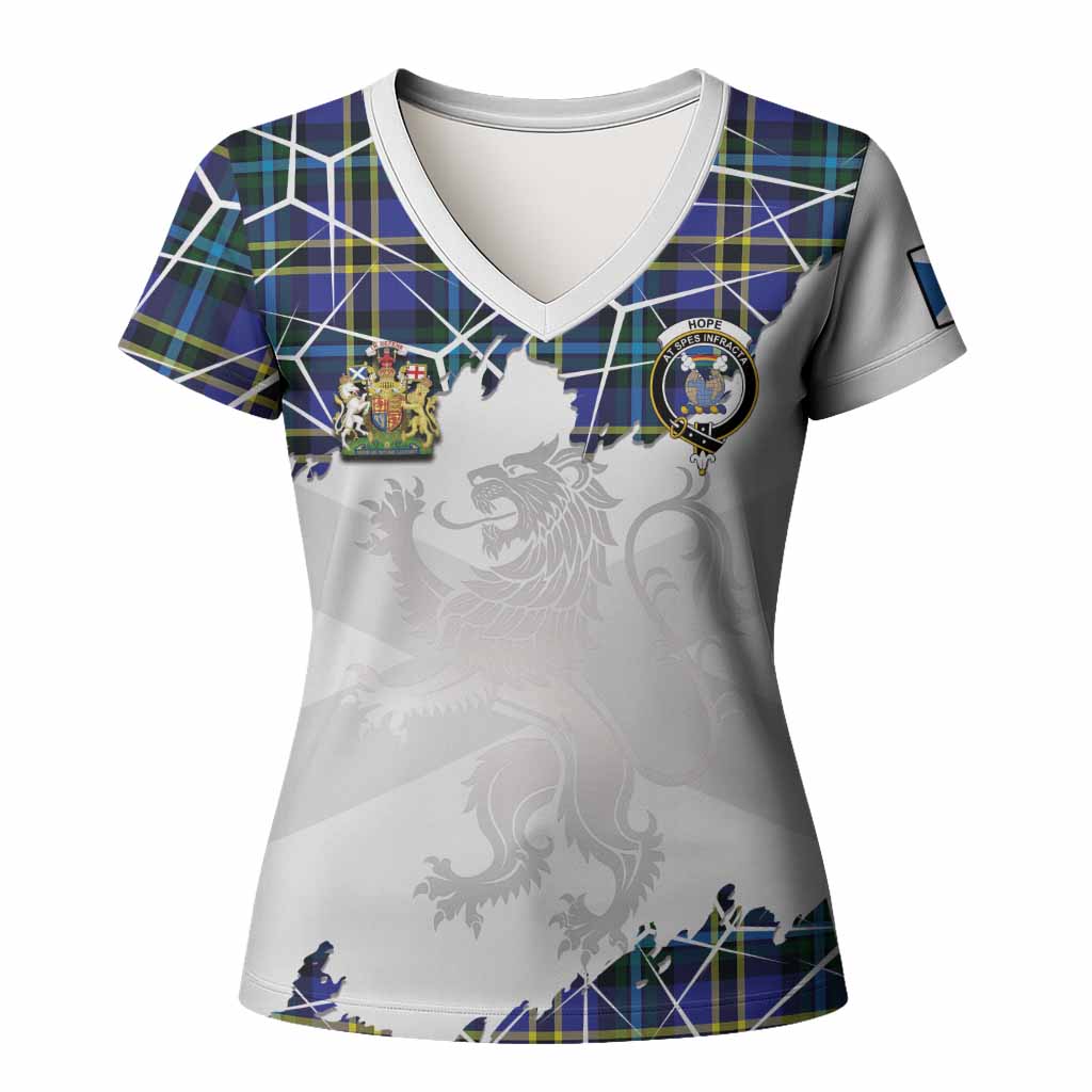 Hope Tartan Women T shirt with Family Crest and Lion Rampant Grunge Style