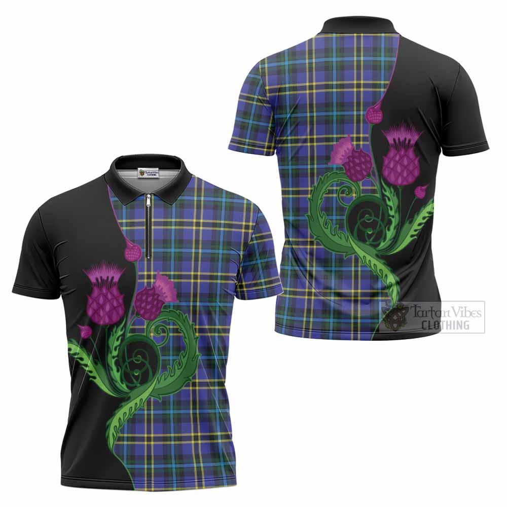 Hope Tartan Zipper Polo Shirt Traditional Scottish Thistle