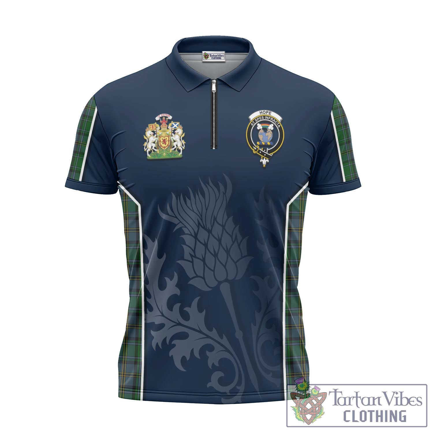 Tartan Vibes Clothing Hope Vere Tartan Zipper Polo Shirt with Family Crest and Scottish Thistle Vibes Sport Style