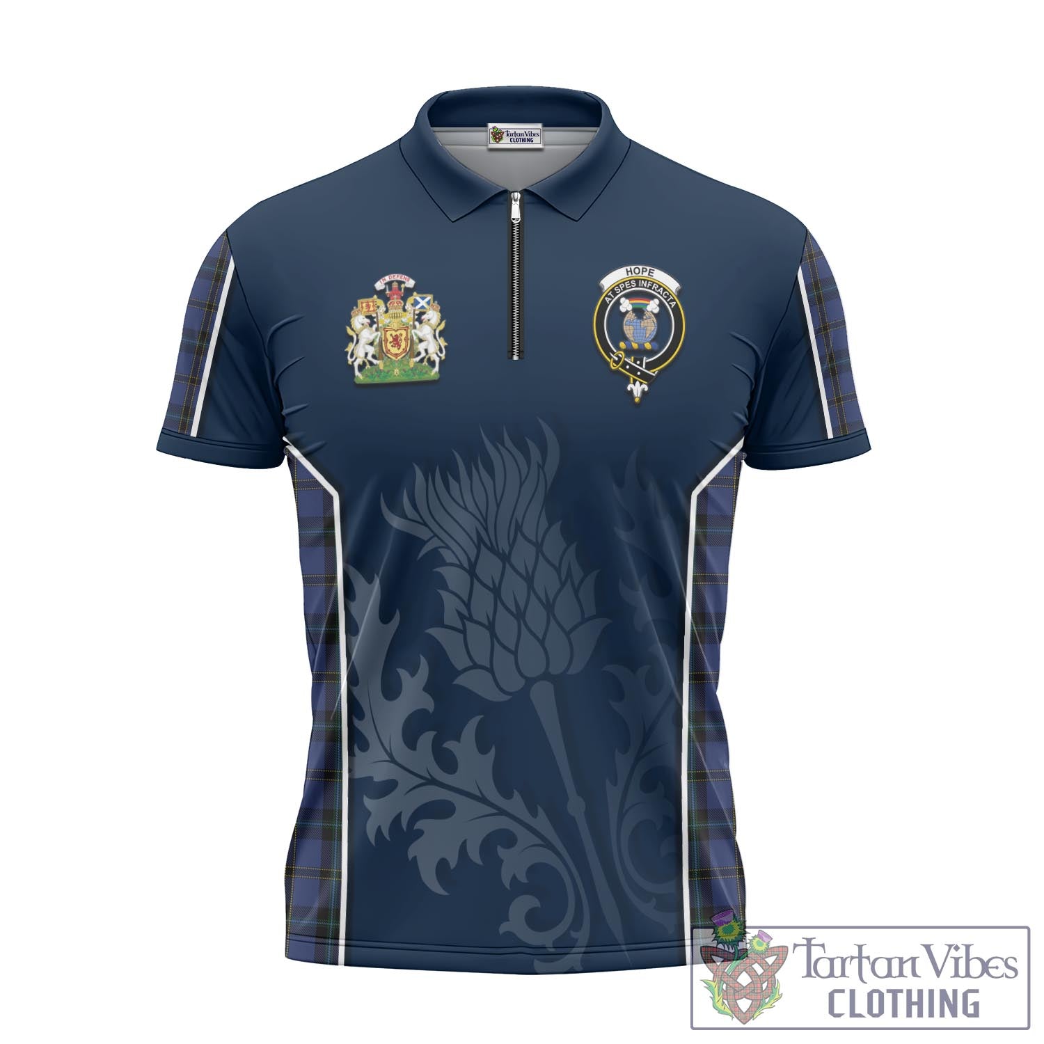 Tartan Vibes Clothing Hope (Vere-Weir) Tartan Zipper Polo Shirt with Family Crest and Scottish Thistle Vibes Sport Style