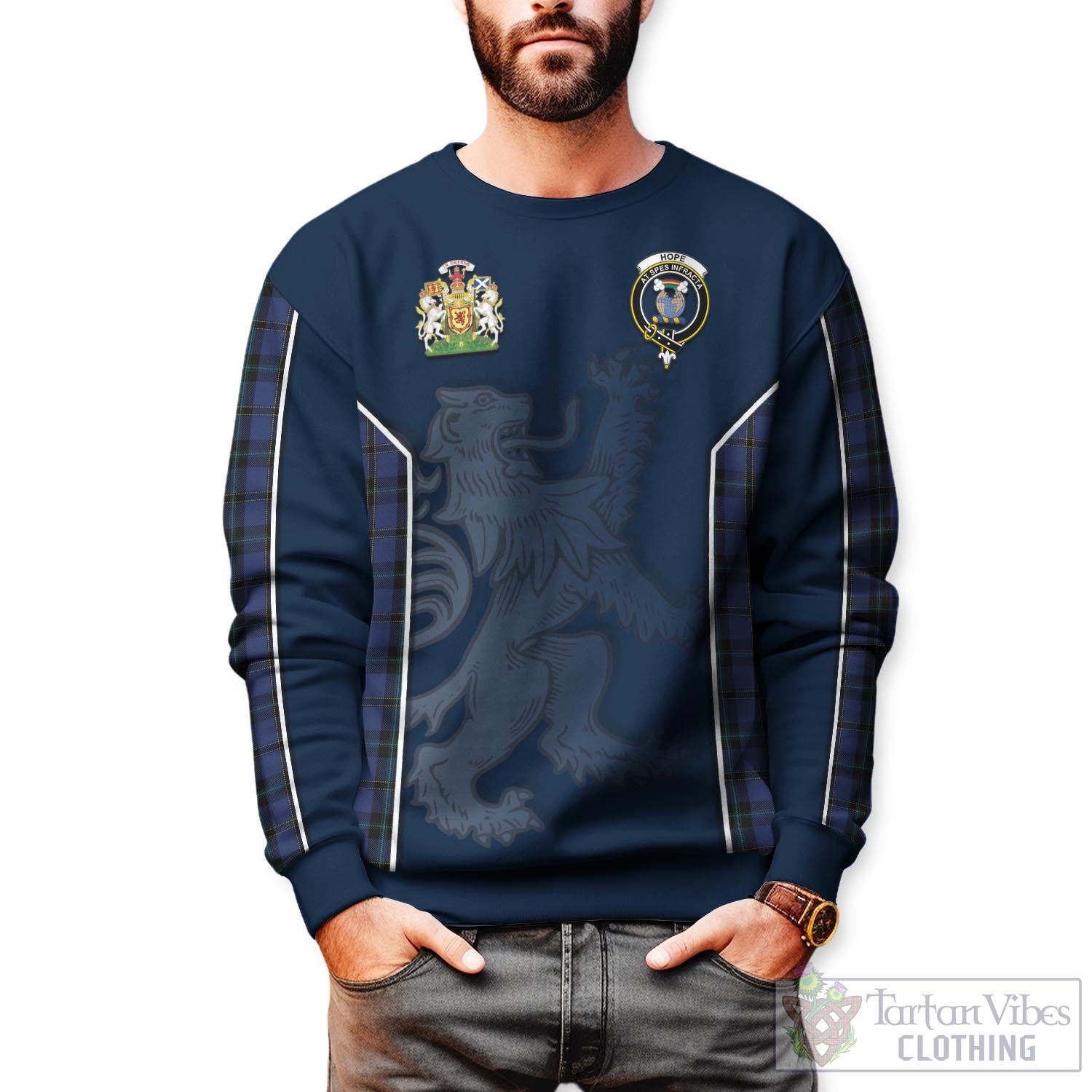 Tartan Vibes Clothing Hope (Vere-Weir) Tartan Sweater with Family Crest and Lion Rampant Vibes Sport Style
