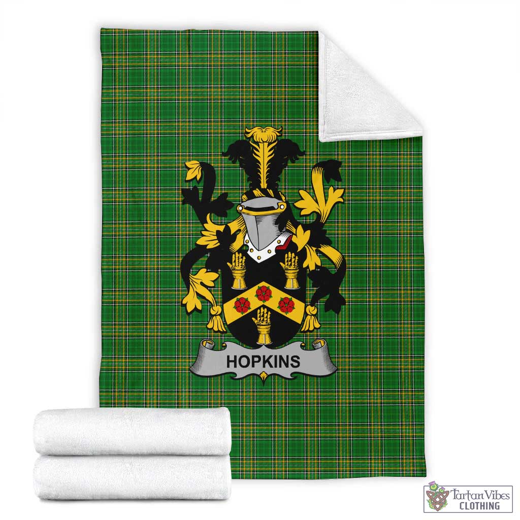 Tartan Vibes Clothing Hopkins Irish Clan Tartan Blanket with Coat of Arms