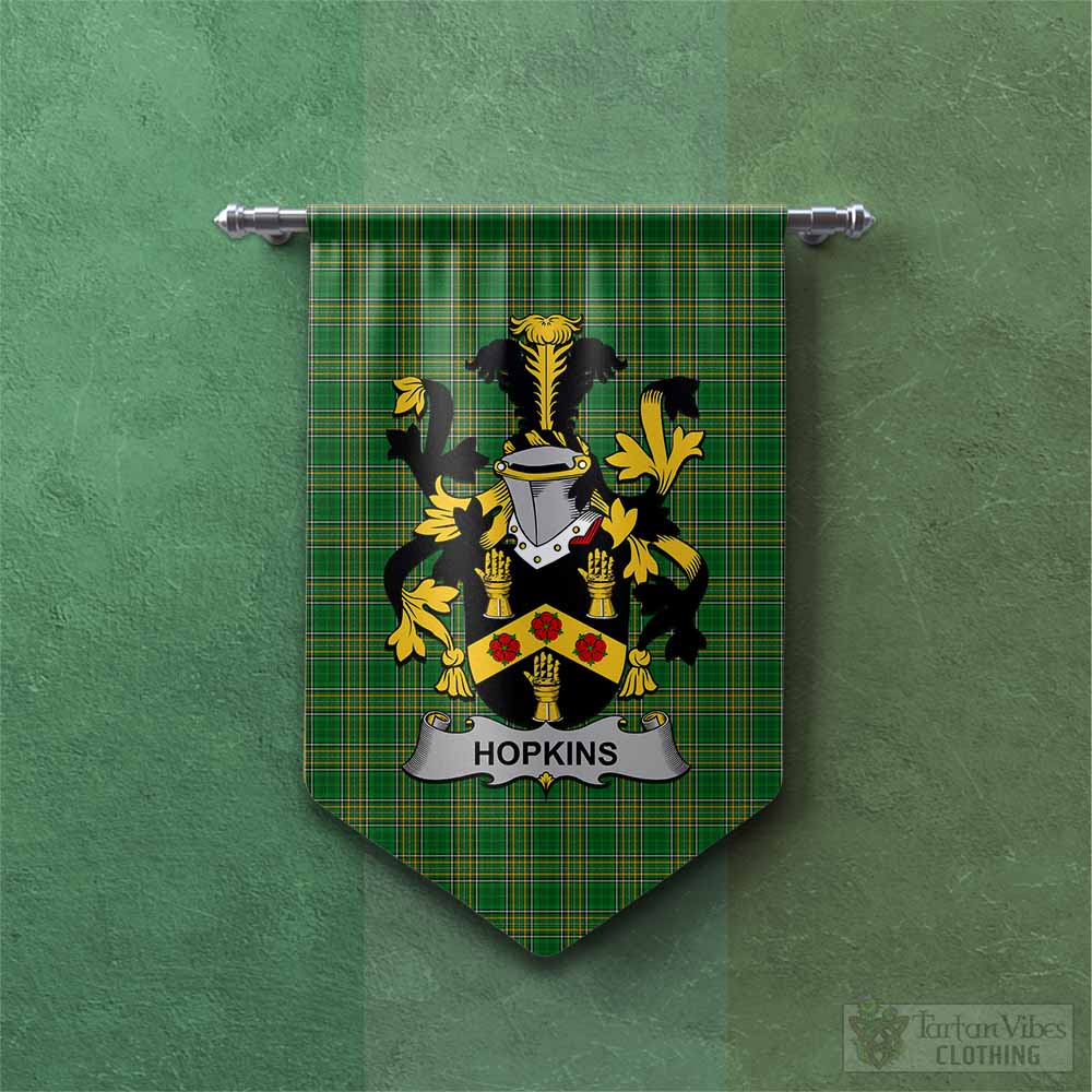 Tartan Vibes Clothing Hopkins Irish Clan Tartan Gonfalon, Tartan Banner with Coat of Arms