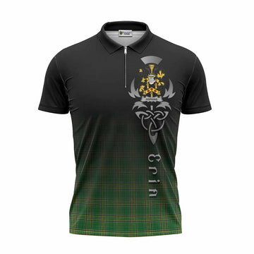 Hopkins Irish Clan Zipper Polo Shirt with Coat of Arms Erin Go Bragh Celtic Inspired
