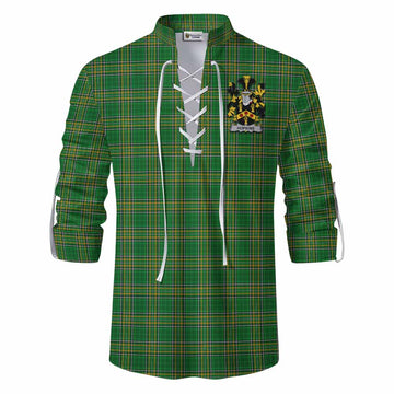 Hopkins Irish Clan Tartan Ghillie Kilt Shirt with Coat of Arms