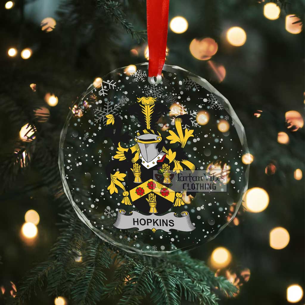 Tartan Vibes Clothing Hopkins Irish Clan Christmas Glass Ornament with Coat of Arms