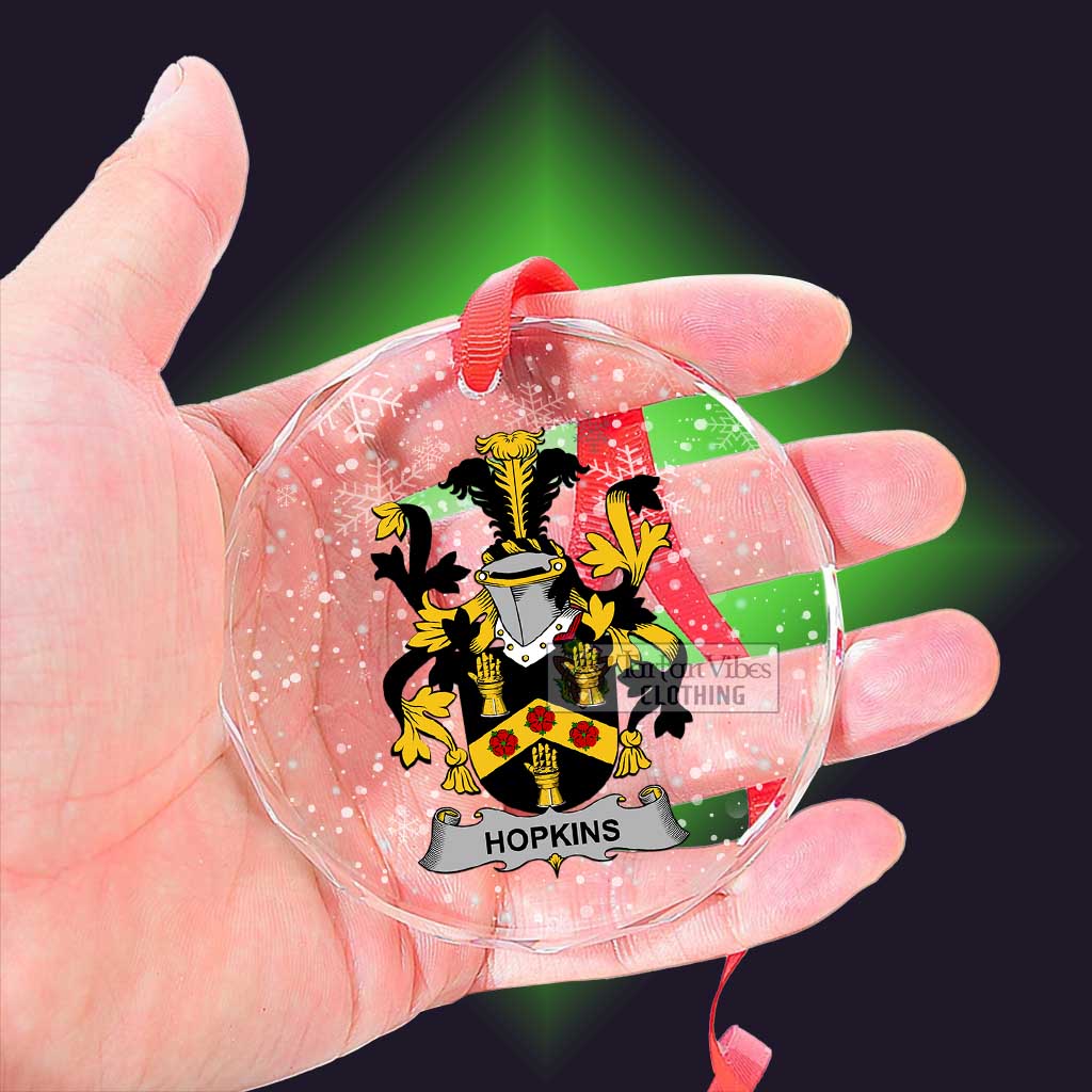 Tartan Vibes Clothing Hopkins Irish Clan Christmas Glass Ornament with Coat of Arms