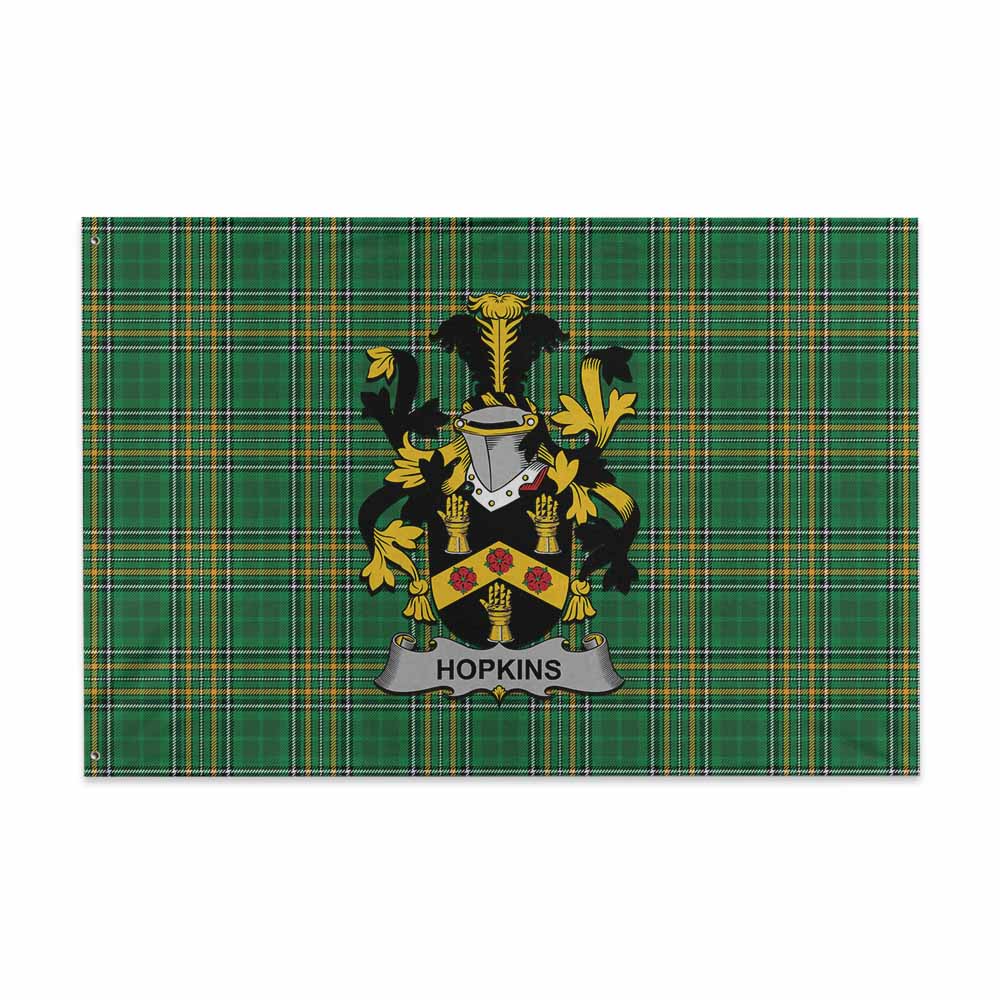 Tartan Vibes Clothing Hopkins Irish Clan Tartan House Flag with Coat of Arms