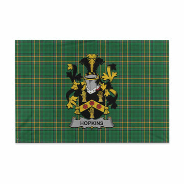 Hopkins Irish Clan Tartan House Flag with Coat of Arms