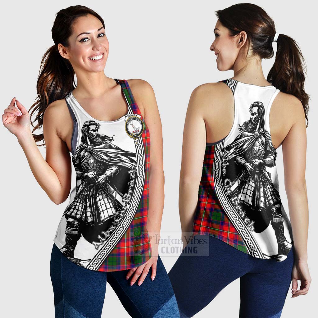 Hopkirk Tartan Clan Crest Women's Racerback Tanks with Highlander Warrior Celtic Style 4XL - Tartan Vibes Clothing