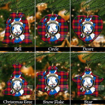 Hopkirk Tartan Christmas Ceramic Ornaments with Family Crest and Scotland Map Ceramic - Tartan Vibes Clothing