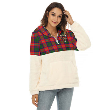 Hopkirk Tartan Half Style Women's Borg Fleece Hoodie with Half Zip with Family Crest Female - Tartan Vibes Clothing