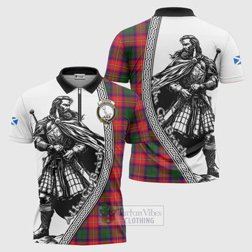 Hopkirk Tartan Clan Crest Zipper Polo Shirt with Highlander Warrior Celtic Style Unisex - Tartan Vibes Clothing