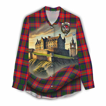 Hopkirk Tartan Family Crest Women's Casual Shirt with Scottish Ancient Castle Style Female - Tartan Vibes Clothing