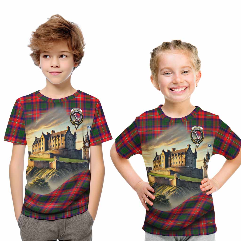 Hopkirk Tartan Family Crest Kid T-Shirt with Scottish Ancient Castle Style Youth XL Size14 - Tartan Vibes Clothing
