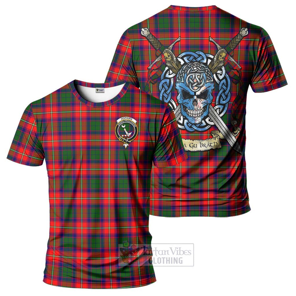Hopkirk Tartan T-Shirt with Family Crest Celtic Skull Style Kid's Shirt - Tartan Vibes Clothing