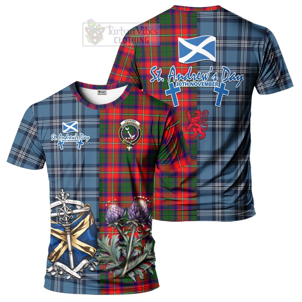 Hopkirk Tartan T-Shirt Happy St. Andrew's Day Half Tartan Style Kid's Shirt - Tartan Vibes Clothing