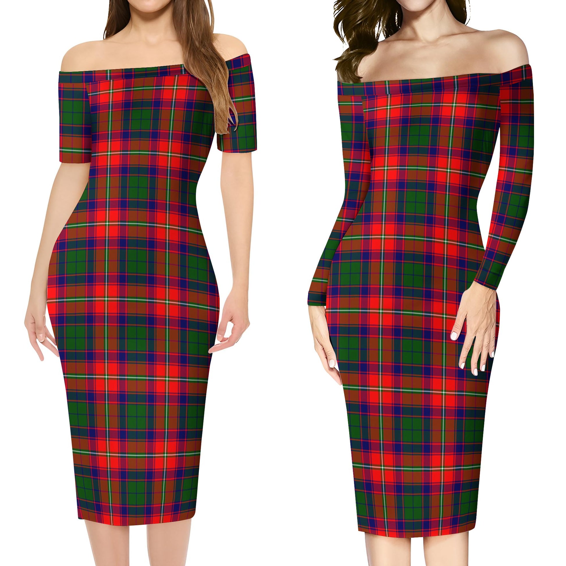 Hopkirk Tartan Off Shoulder Lady Dress Women's Dress - Tartan Vibes Clothing