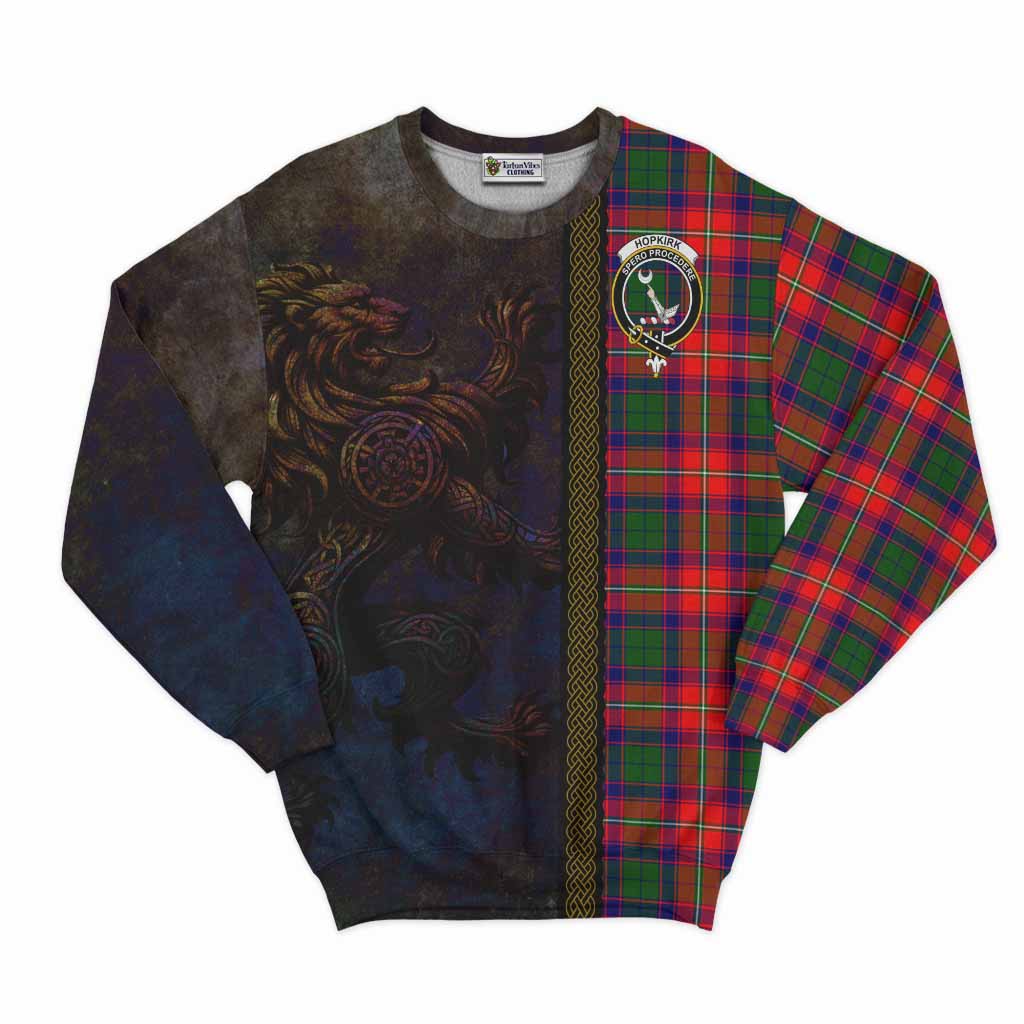 Hopkirk Tartan Family Crest Sweatshirt Alba Gu Brath Be Brave Lion Ancient Style Unisex - Tartan Vibes Clothing