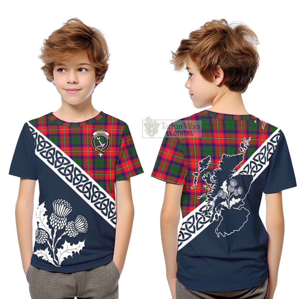 Hopkirk Tartan Kid T-Shirt Featuring Thistle and Scotland Map Youth XL Size14 - Tartan Vibes Clothing