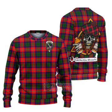 Hopkirk Tartan Ugly Sweater with Family Crest and Bearded Skull Holding Bottles of Whiskey Unisex - Tartan Vibes Clothing