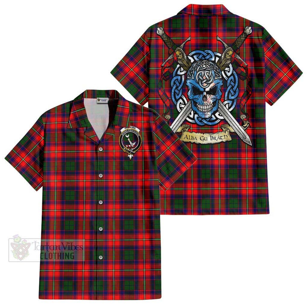 Hopkirk Tartan Hawaiian Shirt with Family Crest Celtic Skull Style Kid - Tartan Vibes Clothing