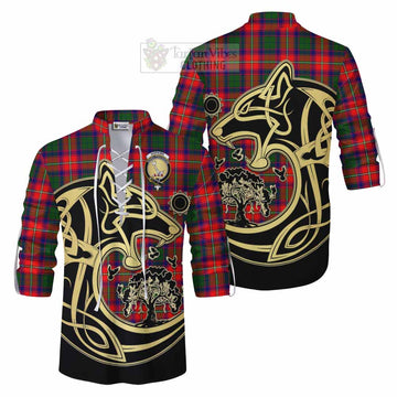 Hopkirk Tartan Ghillie Kilt Shirt with Family Crest Celtic Wolf Style Men - Tartan Vibes Clothing