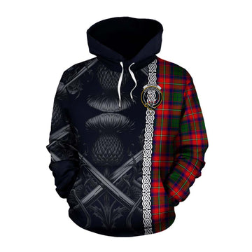 Hopkirk Tartan Cotton Hoodie with Family Crest Cross Sword Thistle Celtic Vibes Pullover Hoodie XS - Tartan Vibes Clothing