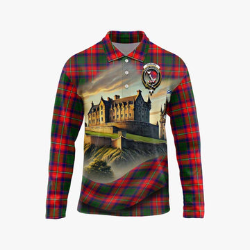 Hopkirk Tartan Family Crest Long Sleeve Polo Shirt with Scottish Ancient Castle Style Unisex - Tartan Vibes Clothing