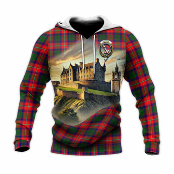 Hopkirk Tartan Family Crest Knitted Hoodie with Scottish Ancient Castle Style Unisex Knitted Pullover Hoodie - Tartan Vibes Clothing