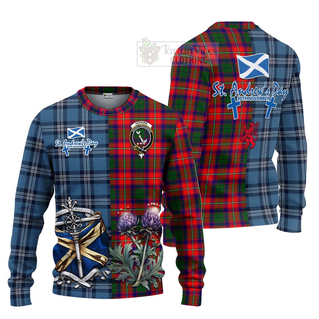 Hopkirk Tartan Knitted Sweater Happy St. Andrew's Day Half Tartan Style Unisex - Tartan Vibes Clothing