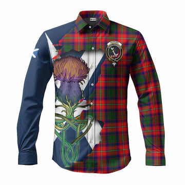 Tartan Vibes Clothing Hopkirk Tartan Family Crest Long Sleeve Button Shirt Scottish Thistle Celtic Inspired
