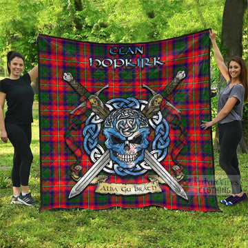 Hopkirk Tartan Quilt with Celtic Skull Alba Gu Brath Style Super King Quilt 91" x 110" - Tartan Vibes Clothing