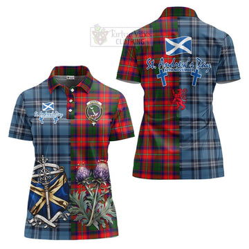 Hopkirk Tartan Women's Polo Shirt Happy St. Andrew's Day Half Tartan Style Women - Tartan Vibes Clothing