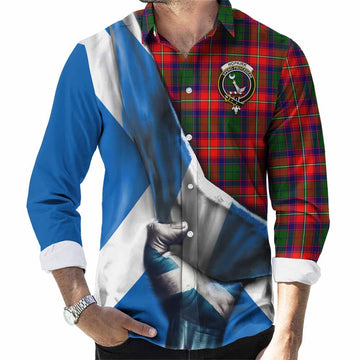 Hopkirk Tartan Long Sleeve Button Shirt with Family Crest Scotland Patriotic Style Men's Shirt S - Tartan Vibes Clothing