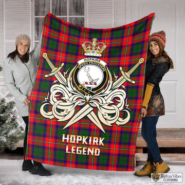 Hopkirk Tartan Blanket with Clan Crest and the Golden Sword of Courageous Legacy