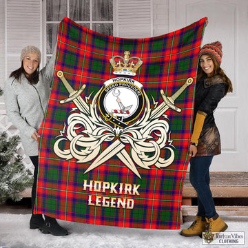 Hopkirk Tartan Blanket with Clan Crest and the Golden Sword of Courageous Legacy X-Large 59 x 79 inches 150 x 200 cm - Tartan Vibes Clothing