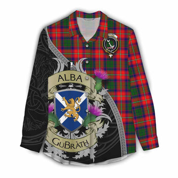 Hopkirk Tartan Family Crest Women's Casual Shirt Lion Rampant Royal Thistle Shield Celtic Inspired Female - Tartan Vibes Clothing