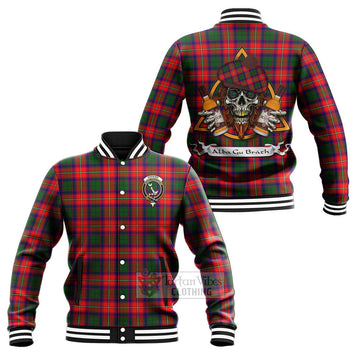 Hopkirk Tartan Baseball Jacket with Family Crest and Bearded Skull Holding Bottles of Whiskey Unisex - Tartan Vibes Clothing