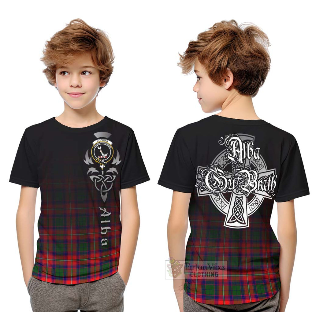Hopkirk Tartan Kid T-Shirt Featuring Alba Gu Brath Family Crest Celtic Inspired Youth XL Size14 - Tartan Vibes Clothing