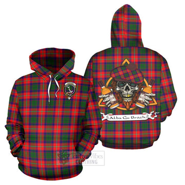 Hopkirk Tartan Hoodie with Family Crest and Bearded Skull Holding Bottles of Whiskey Zip Hoodie - Tartan Vibes Clothing