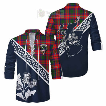 Hopkirk Tartan Ghillie Kilt Shirt Featuring Thistle and Scotland Map Men - Tartan Vibes Clothing