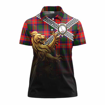 Hopkirk Crest Tartan Women's Polo Shirt with Golden Lion Emblem Celtic Style Women - Tartan Vibes Clothing