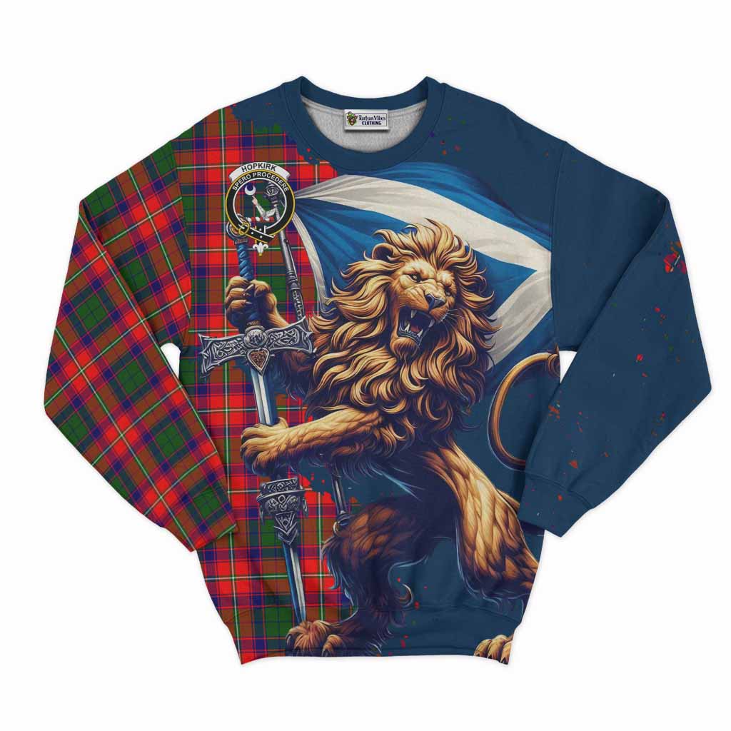 Hopkirk Tartan Family Crest Sweatshirt with Scottish Majestic Lion Unisex - Tartan Vibes Clothing