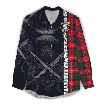 Hopkirk Tartan Women's Casual Shirt with Family Crest Cross Sword Thistle Celtic Vibes Female - Tartan Vibes Clothing
